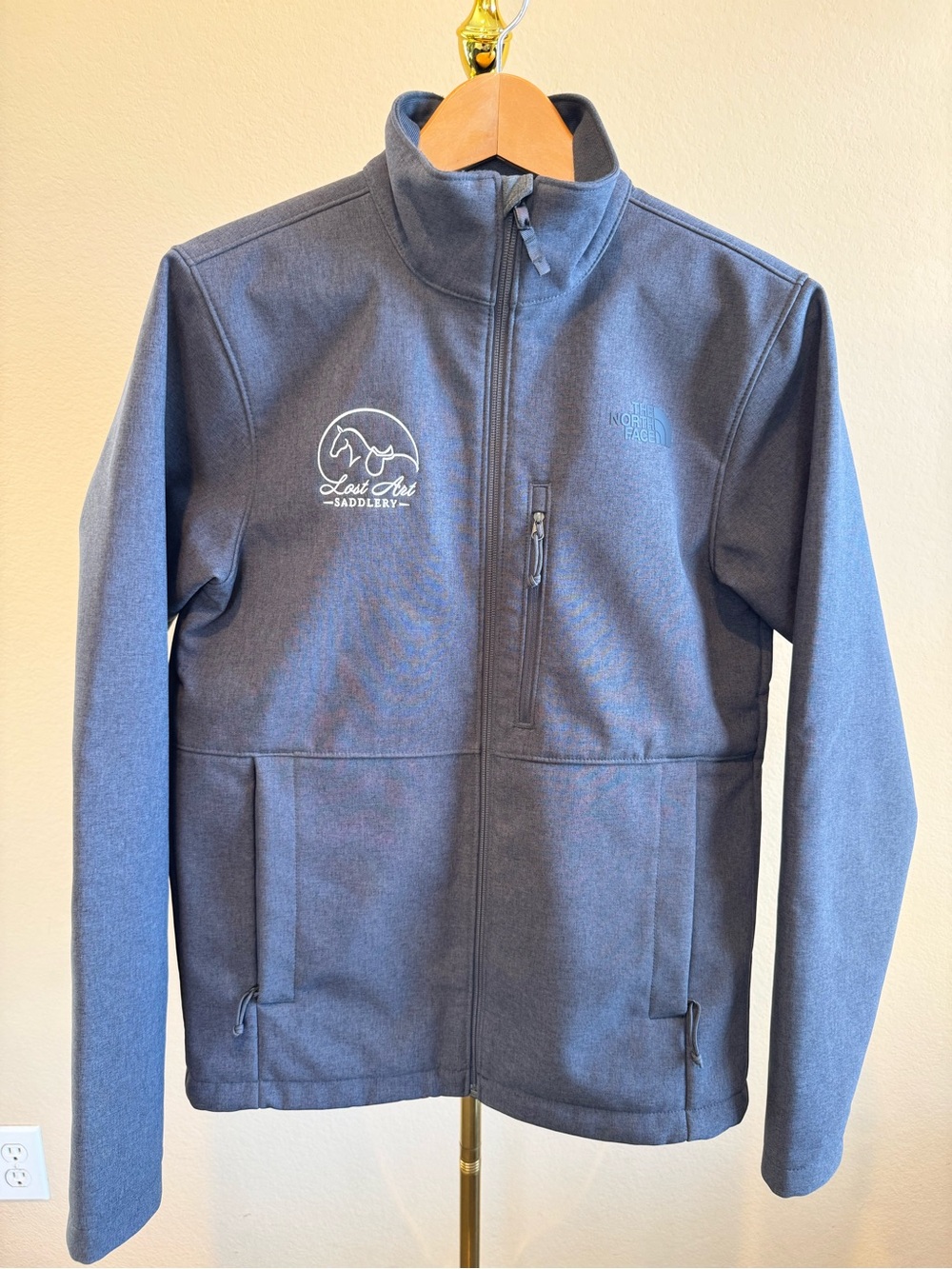 North Face Apex Bionic Jacket Mens XS Gray Windwall Hiking Outdoor Lost Art Logo